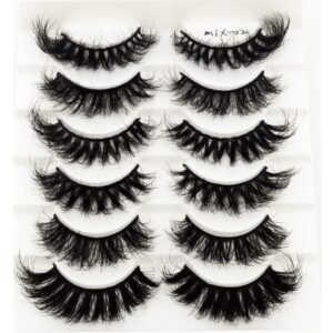 HBZGTLAD 6 Pairs False Eyelashes Cat-Eye Fluffy Faux Mink Lashes 8D Wispy Lashes Pack Dramatic Long Thick Volume Eyelashes (Mix-02)