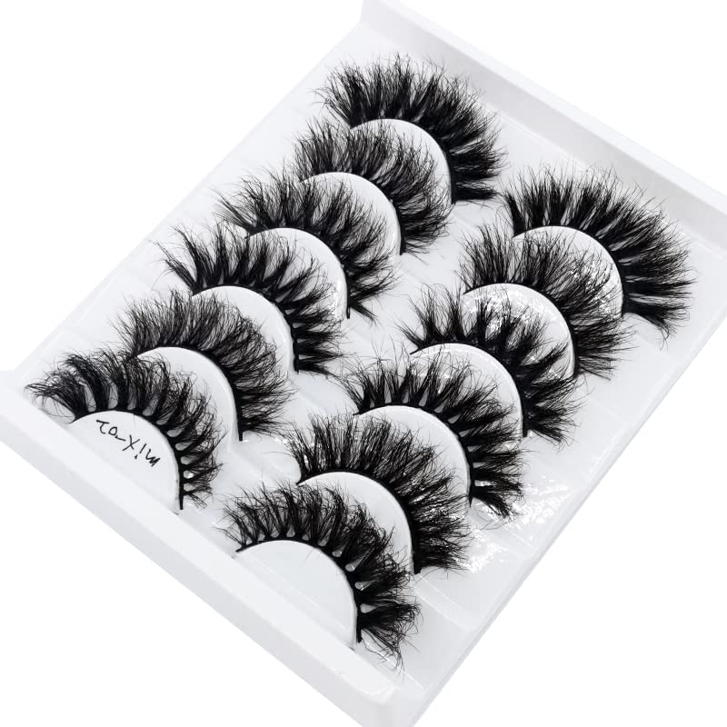 HBZGTLAD 6 Pairs False Eyelashes Cat-Eye Fluffy Faux Mink Lashes 8D Wispy Lashes Pack Dramatic Long Thick Volume Eyelashes (Mix-02)