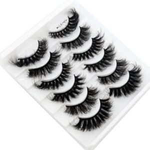 HBZGTLAD 6 Pairs False Eyelashes Cat-Eye Fluffy Faux Mink Lashes 8D Wispy Lashes Pack Dramatic Long Thick Volume Eyelashes (Mix-02)