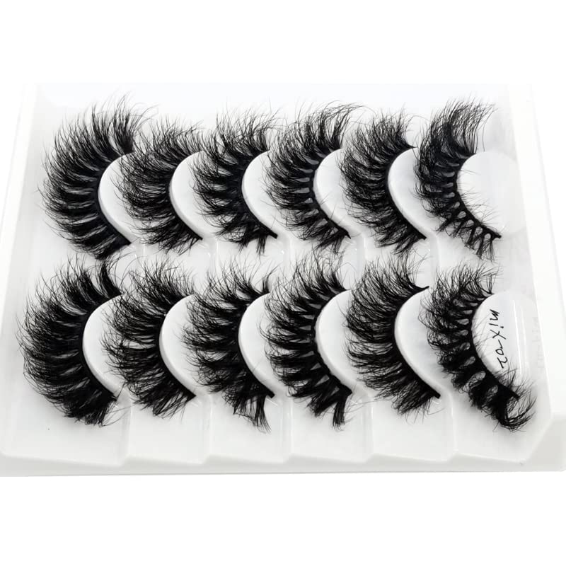 HBZGTLAD 6 Pairs False Eyelashes Cat-Eye Fluffy Faux Mink Lashes 8D Wispy Lashes Pack Dramatic Long Thick Volume Eyelashes (Mix-02)