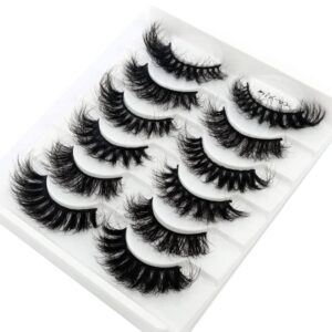 HBZGTLAD 6 Pairs False Eyelashes Cat-Eye Fluffy Faux Mink Lashes 8D Wispy Lashes Pack Dramatic Long Thick Volume Eyelashes (Mix-02)