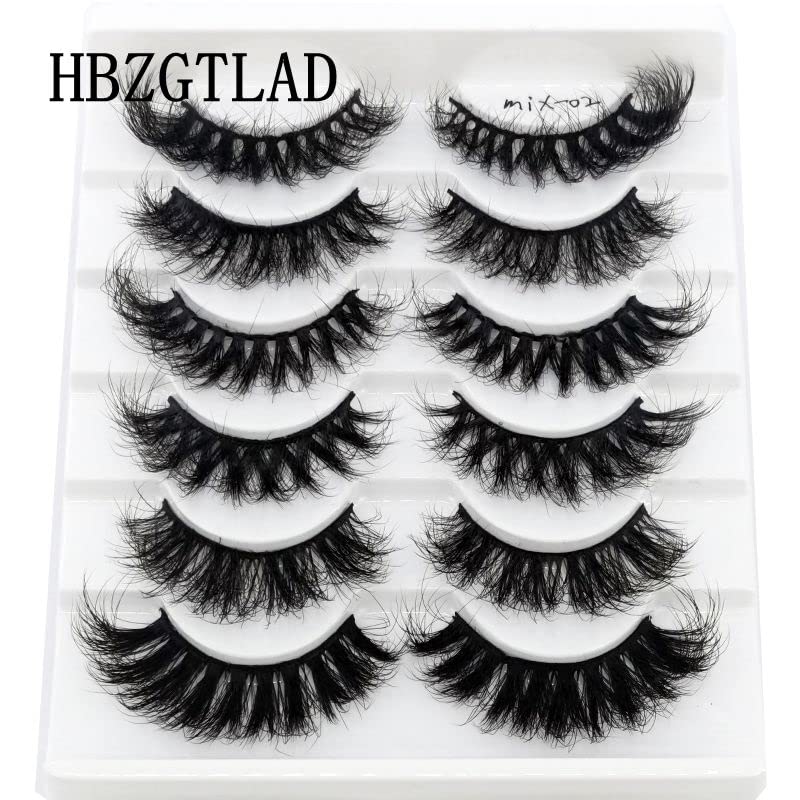 HBZGTLAD 6 Pairs False Eyelashes Cat-Eye Fluffy Faux Mink Lashes 8D Wispy Lashes Pack Dramatic Long Thick Volume Eyelashes (Mix-02)