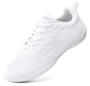 kkdom adult & youth white cheerleading shoes lightweight athletic dance training competition tennis sneakers cheer shoes white us size 13.5 m little kid