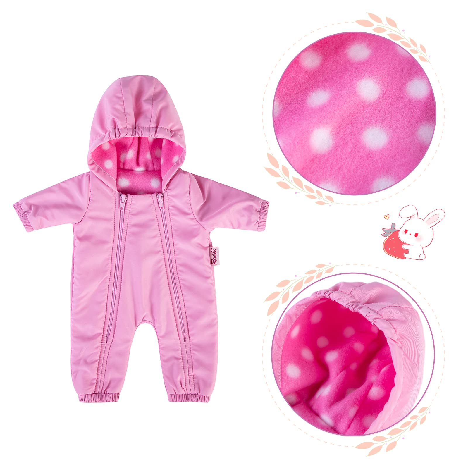 Rakki Dolli Doll Clothes Winter Romper Hooded Romper Pink Purple Outfit Snowsuit Thick Polar Fleece Warm Jumpsuit Fits 18" American Girl Doll 009