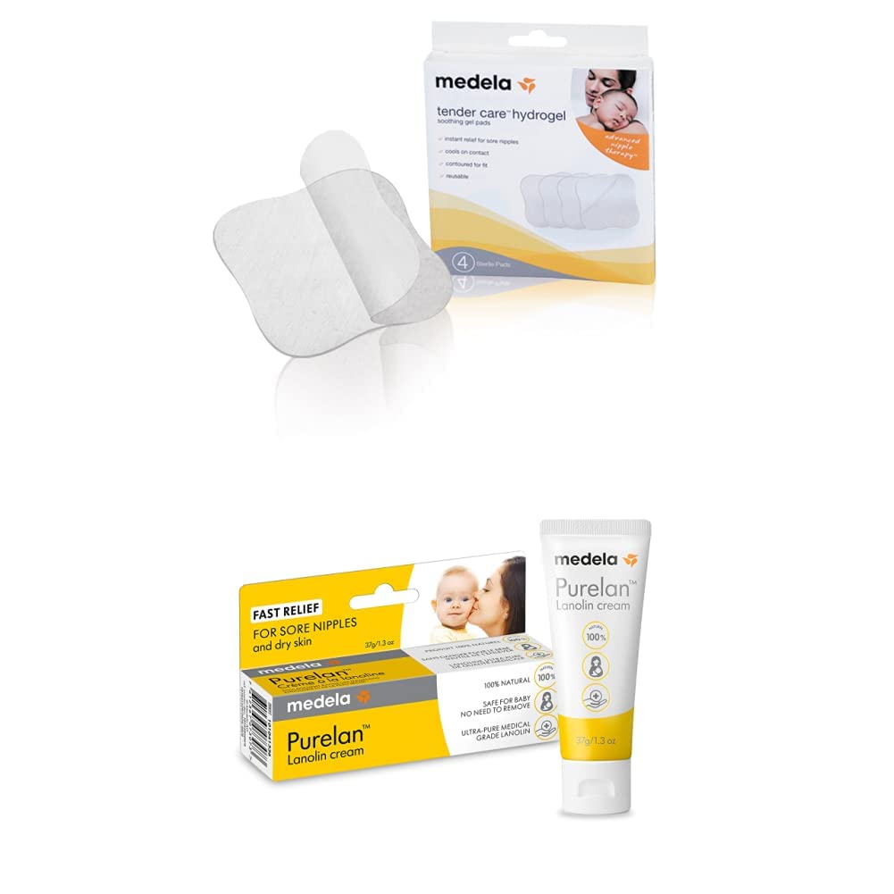 Medela Nipple Rescue Kit | Soothing Hydrogel Pads & Nipple Cream for Breastfeeding, Includes 4 Ct Reusable Gel Pads & Purelan Lanolin, Relief for Sore Nipples from Pumping/Nursing