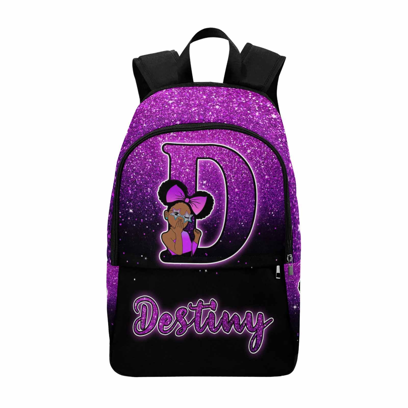 InterestPrint Backpack Little Princess Glitter Purple Laptop Backpack Full Print School Bookbag Shoulder Bag for Travel Daypack