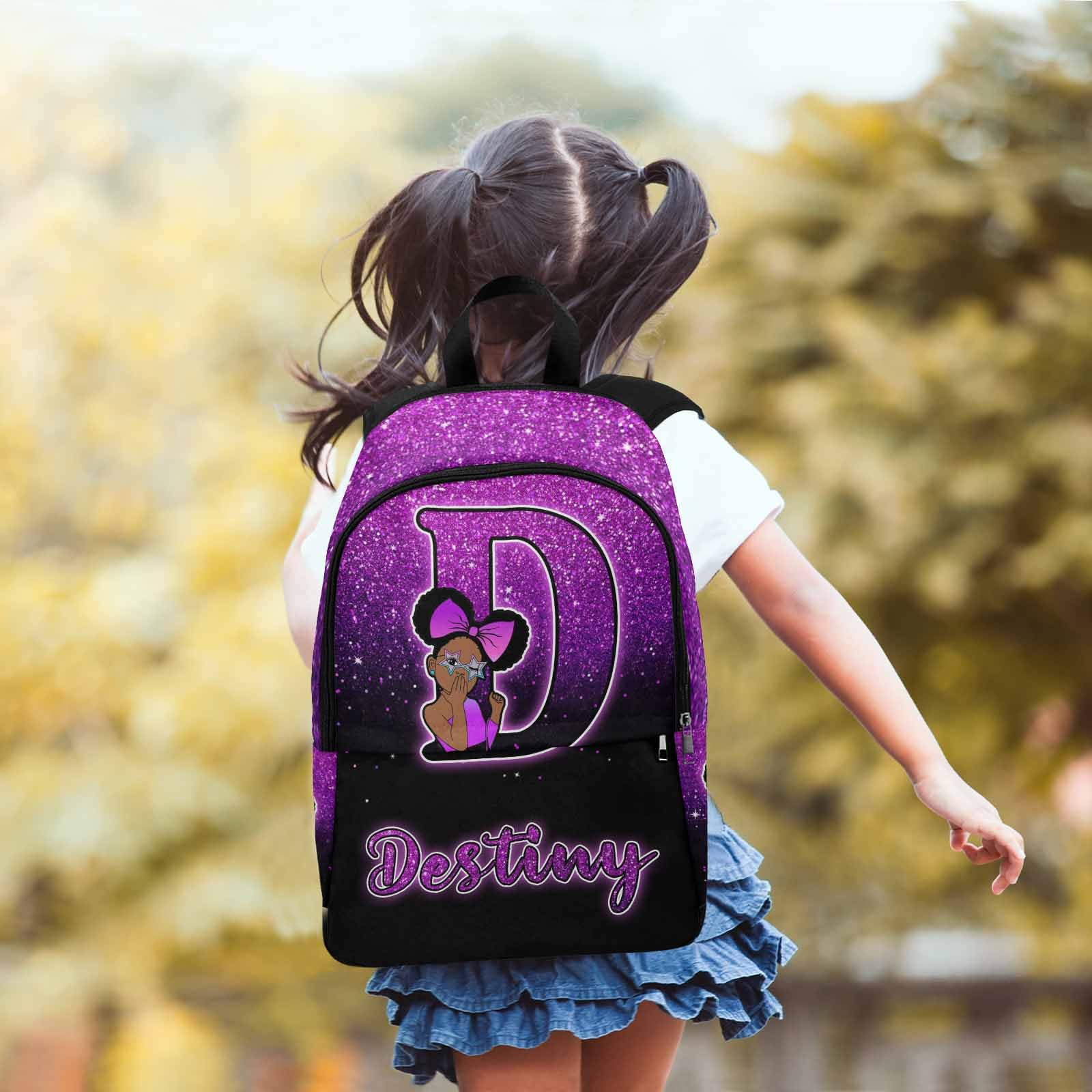 InterestPrint Backpack Little Princess Glitter Purple Laptop Backpack Full Print School Bookbag Shoulder Bag for Travel Daypack