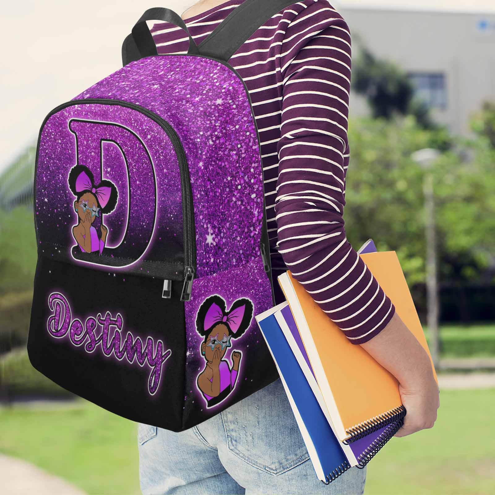 InterestPrint Backpack Little Princess Glitter Purple Laptop Backpack Full Print School Bookbag Shoulder Bag for Travel Daypack