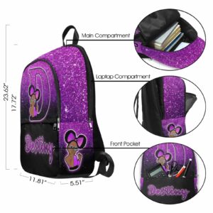 InterestPrint Backpack Little Princess Glitter Purple Laptop Backpack Full Print School Bookbag Shoulder Bag for Travel Daypack