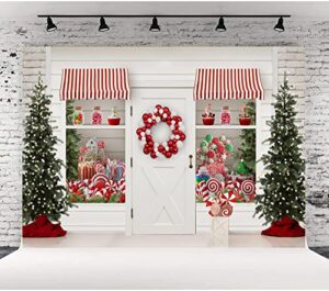 lofaris winter christmas backdrop for photography merry xmas sweet candy storefront cottage santa's wreath shiny lights trees background kids birthday party supplies portrait photoshoot props 10x7ft