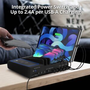 SIIG 10 Port 150W USB Charging Station with Qi Wireless Charging Deck, 6X USB-A and 4X USB-C Charging Ports, Vertical Device Organizer, Compatible with iPhones, iPads and More (AC-PW1R11-S1)