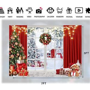 LTLYH Red Winter Snow Window Backdrop for Christmas Party Decorations and Photo Booth Props