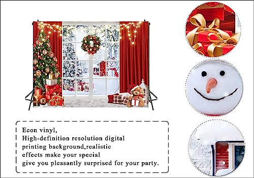 LTLYH Red Winter Snow Window Backdrop for Christmas Party Decorations and Photo Booth Props