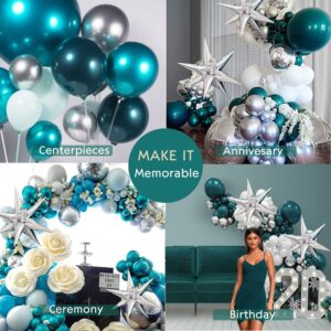 Kozee Chrome Teal Balloons Double-Stuffed Customized Metallic Teal different sizes 52 PACK 18+10+5 inch balloon Garland kit For Wedding Birthday baby shower Anniversary decorations