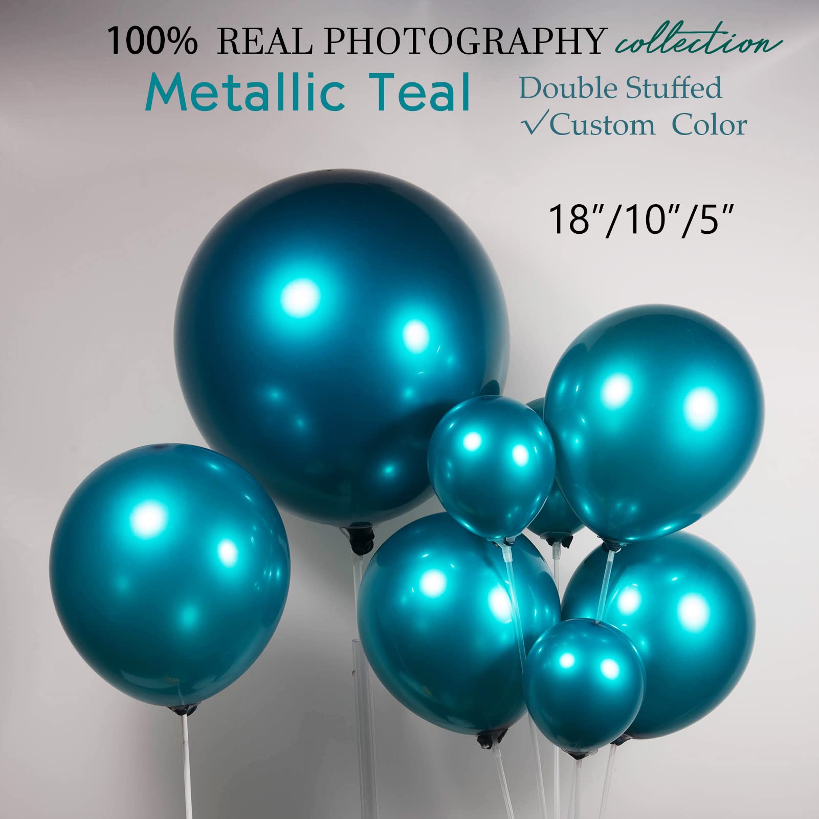 Kozee Chrome Teal Balloons Double-Stuffed Customized Metallic Teal different sizes 52 PACK 18+10+5 inch balloon Garland kit For Wedding Birthday baby shower Anniversary decorations