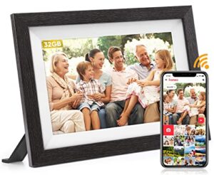 frameo 1920x1200(fhd) 32gb digital picture frame 10.1 inch smart wifi digital photo frames lcd touch screen auto-rotate share pictures videos load from phone via frameo app