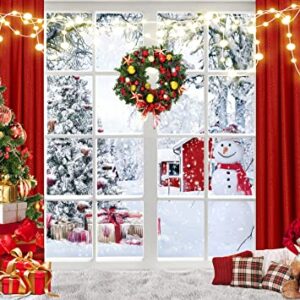 LTLYH Christmas Backdrop 10x8ft Christmas Winter Snow Red Window Photo Backdrop Xmas Holiday Photo Booth Portrait Party Banner Decor Background