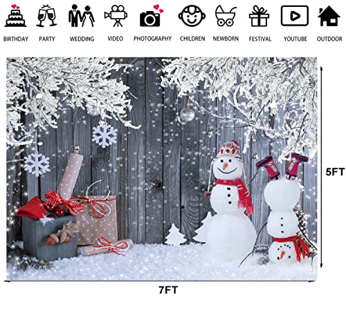 LTLYH 7x5ft Christmas Photography Backdrop Winter Snowman Santa Gift Wood Decoration Backdrop Xmas Eve Holiday Party Supplies Cake Table Banner Home Decoration Portraits Photo Booth Studio Prop