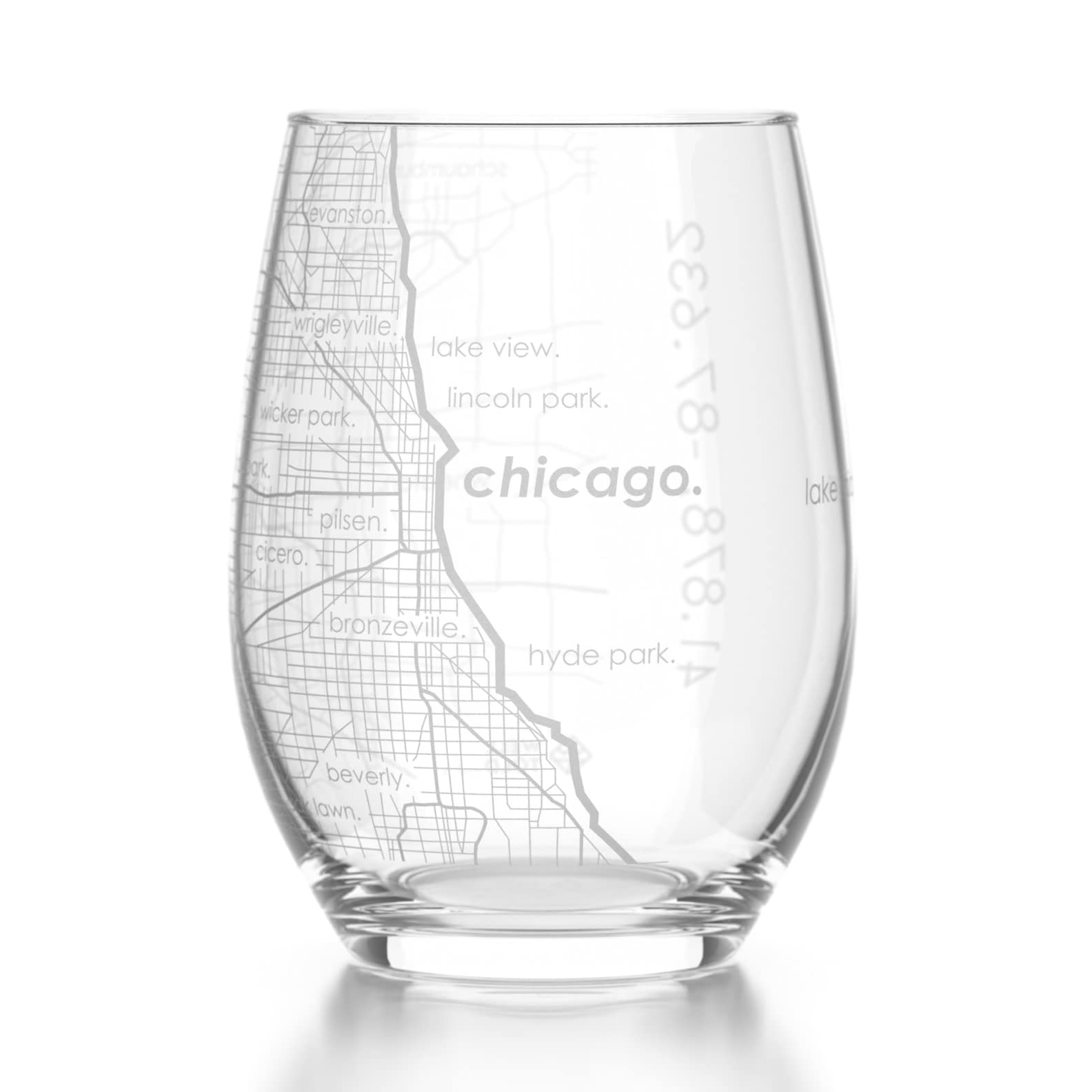 Well Told Engraved Chicago Illinois Map Stemless Wine Glass, Etched Wine Glass (15 oz, Clear) City Map Wine Glass, Custom Wine Glass, Gifts for Wine Lovers