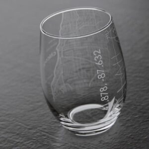 Well Told Engraved Chicago Illinois Map Stemless Wine Glass, Etched Wine Glass (15 oz, Clear) City Map Wine Glass, Custom Wine Glass, Gifts for Wine Lovers