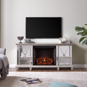 sei furniture toppington mirrored electric fireplace media console in mirror/silver