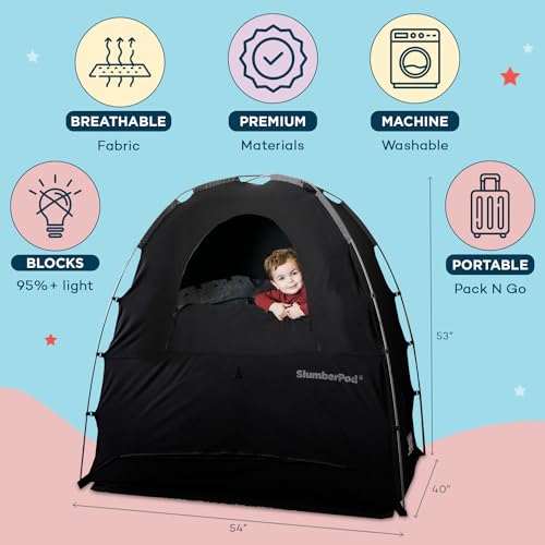 SlumberPod The Original Blackout Sleep Tent Travel Essential for Babies and Toddlers, Mini Crib and Pack N Play Cover, Sleep Pod for Kids with Monitor Pouch and Fan Pouch, Blocks 95%+ Light, Black