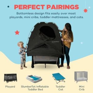 SlumberPod The Original Blackout Sleep Tent Travel Essential for Babies and Toddlers, Mini Crib and Pack N Play Cover, Sleep Pod for Kids with Monitor Pouch and Fan Pouch, Blocks 95%+ Light, Black