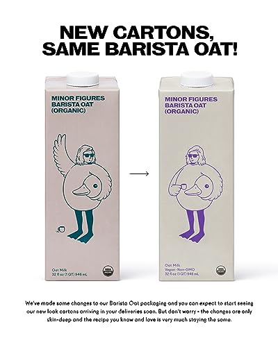 Minor Figures - Oat Milk, Organic Barista, 32 Fl oz x 6 Cartons, Dairy Free & Vegan, No Added Sugar, Long Shelf Life, 6 pack