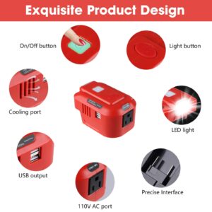 BTRUI for Milwaukee M18 USB Charger Adapter, for Milwaukee 150 Watt Powered Inverter, 18V DC to AC 110V 120V Converter with LED Light