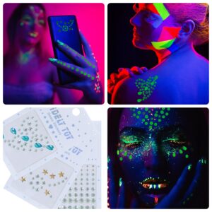 12Sets Noctilucent Face Jewels-Luminous Face Gems- Halloween Fluorescent Rhinestone Stickers Eye Body Euphoria Makeup Jewelry Glow in the Dark for Carnival Rave Festival Accessory Nail Art Decorations