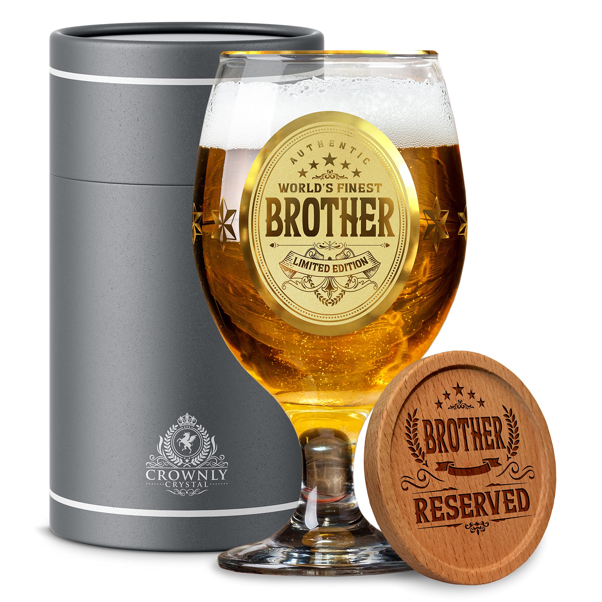 CROWNLY CRYSTAL® Brother Gifts From Sister Brother Birthday Gifts From Sister Christmas Gifts For Brother In Law Christmas Gifts Beer Glasses Personalized Pint Glasses Cool Birthday Gifts For Guys