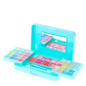 claire's kids makeup set little girls mini mint glitter travel makeup set with mirror for girls, cute eyeshadows, lip glosses and applicators makeup palette play make up kits - gift party favors 4"x3"x1"