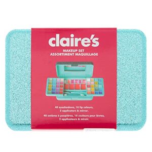 Claire's Kids Makeup Set Little Girls Mini Mint Glitter Travel Makeup Set With Mirror for Girls, Cute Eyeshadows, Lip Glosses and Applicators Makeup Palette Play Make Up Kits - Gift Party Favors 4"x3"x1"