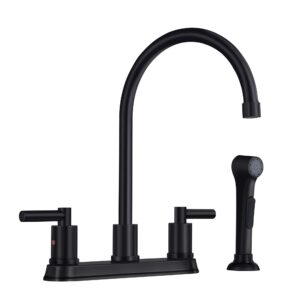 arrisea 8 inch two lever kitchen faucet with pull out side sprayer,black stainless steel two handle kitchen sink faucet,4 hole kitchen faucets with side sprayer,faucet for kitchen sink