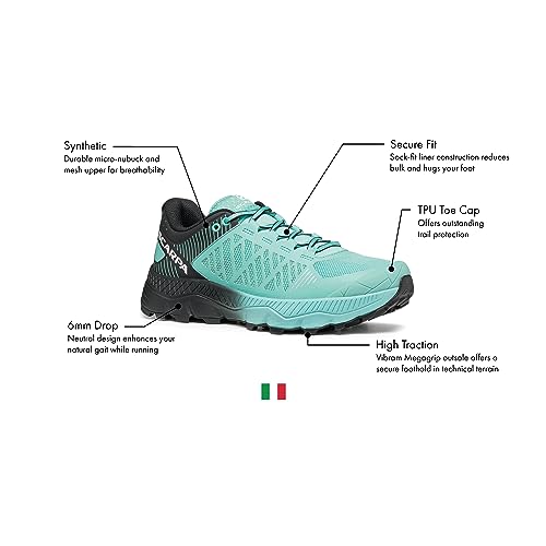 SCARPA Women's Spin Ultra Trail Shoes for Hiking and Trail Running - Shark/Mineral Green - 8 Women/7 Men