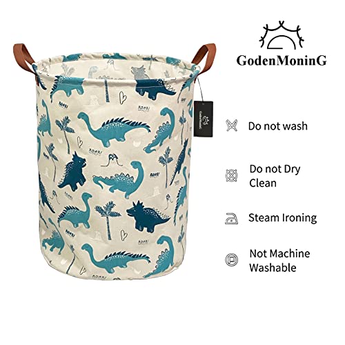 GodenMoninG Collapsible Laundry Basket 62.8L Large Sized Round Waterproof Storage Bin with Handles,Home Decor,Toy Organizer,Children Nursery Hamper. (White Ground Dinosaur)