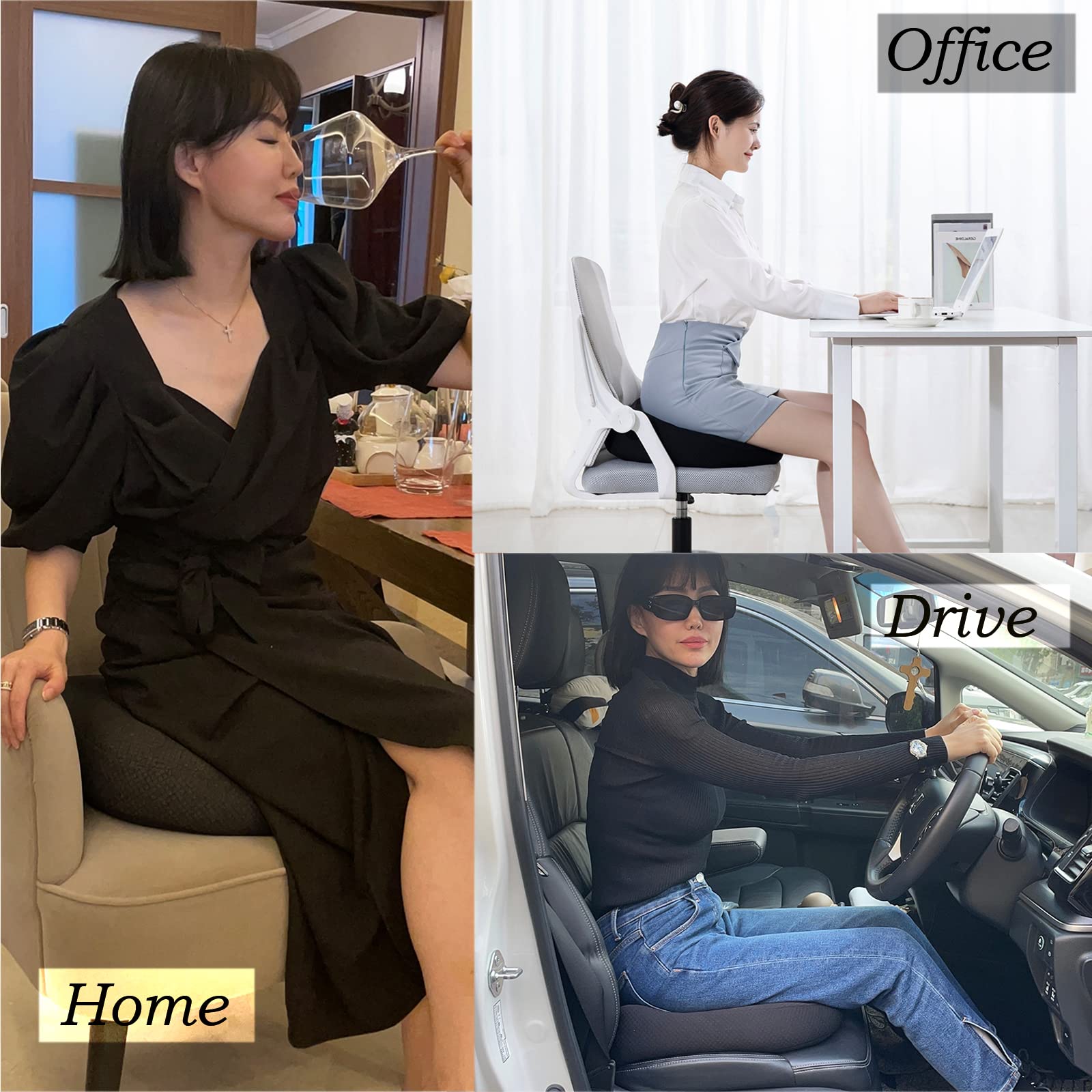 Seat Cushion Pillow for Office Chair/Car, Adult Car Booster Cushions for Short People Increase Field of View, Support Chair Pad for Butt, Tailbone, Back, Coccyx for Computer, Desk Chair