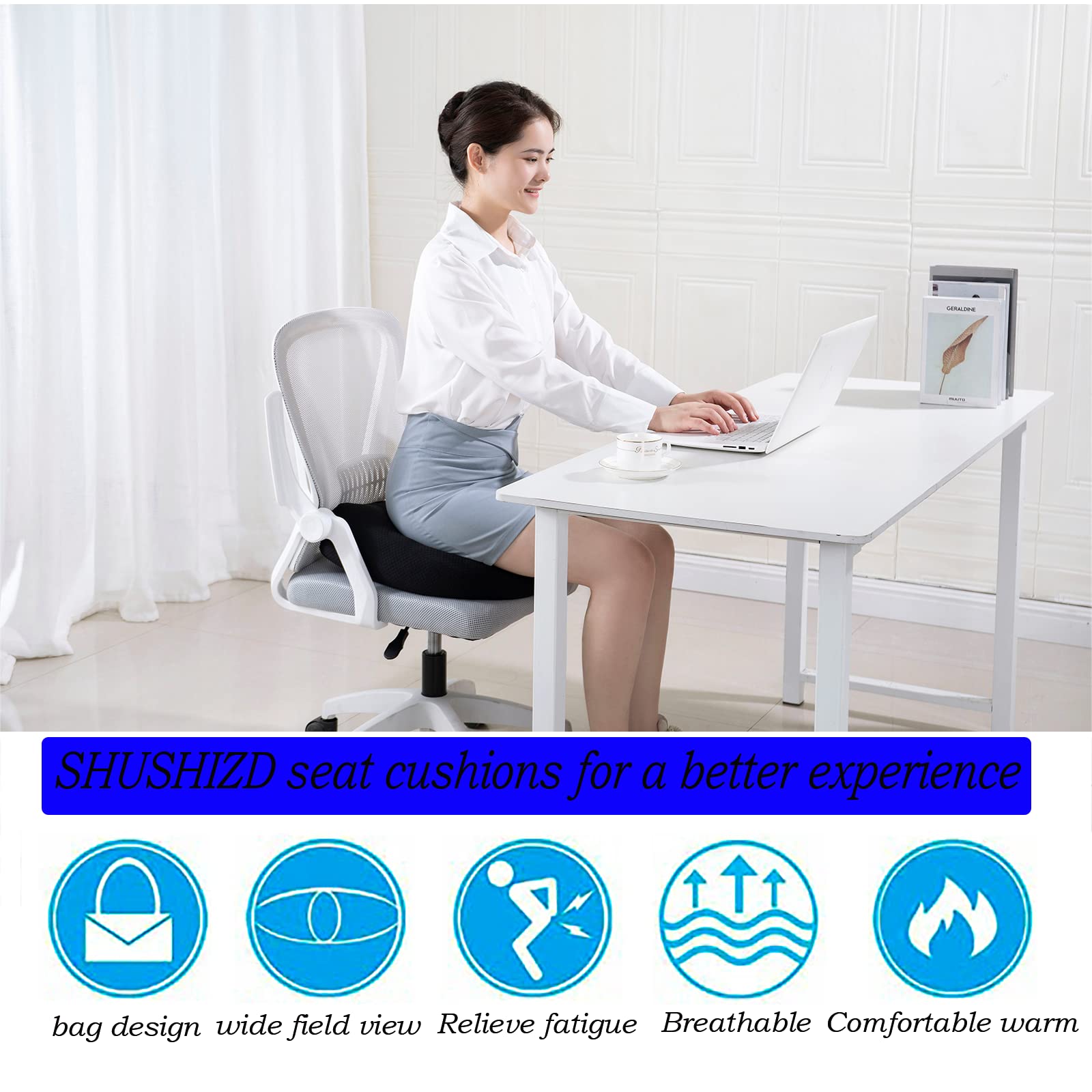 Seat Cushion Pillow for Office Chair/Car, Adult Car Booster Cushions for Short People Increase Field of View, Support Chair Pad for Butt, Tailbone, Back, Coccyx for Computer, Desk Chair