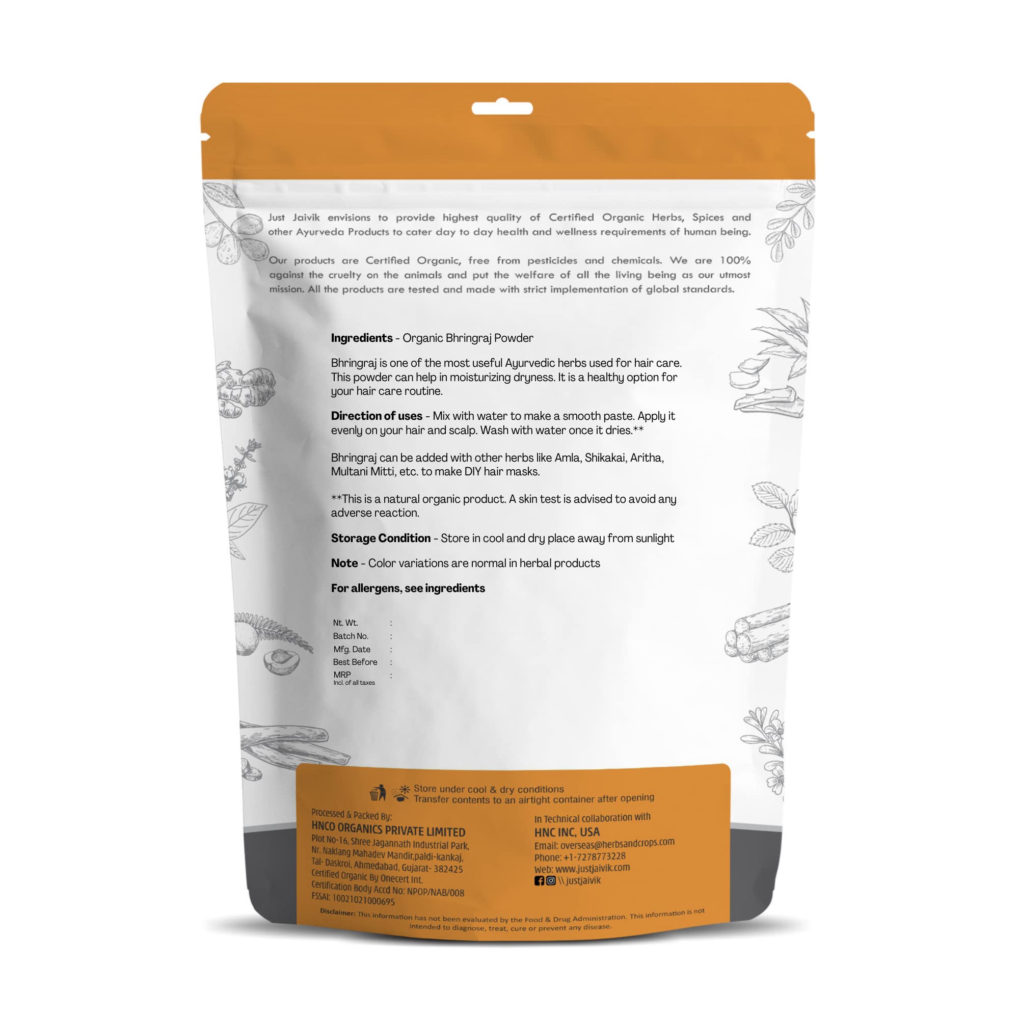 Organic Bhringraj Powder (Eclipta Alba) 227g | 8 oz | 0.5 LB | Pure False Daisy Powder | Hair Care