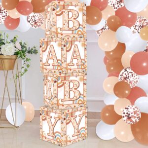 Boho Rainbow Baby Shower Balloons Boxes Party Decorations 4pcs Blocks Baby Shower Decoration for Baby Girl Birthday Party Backdrop Boho Rainbow Party Decorations