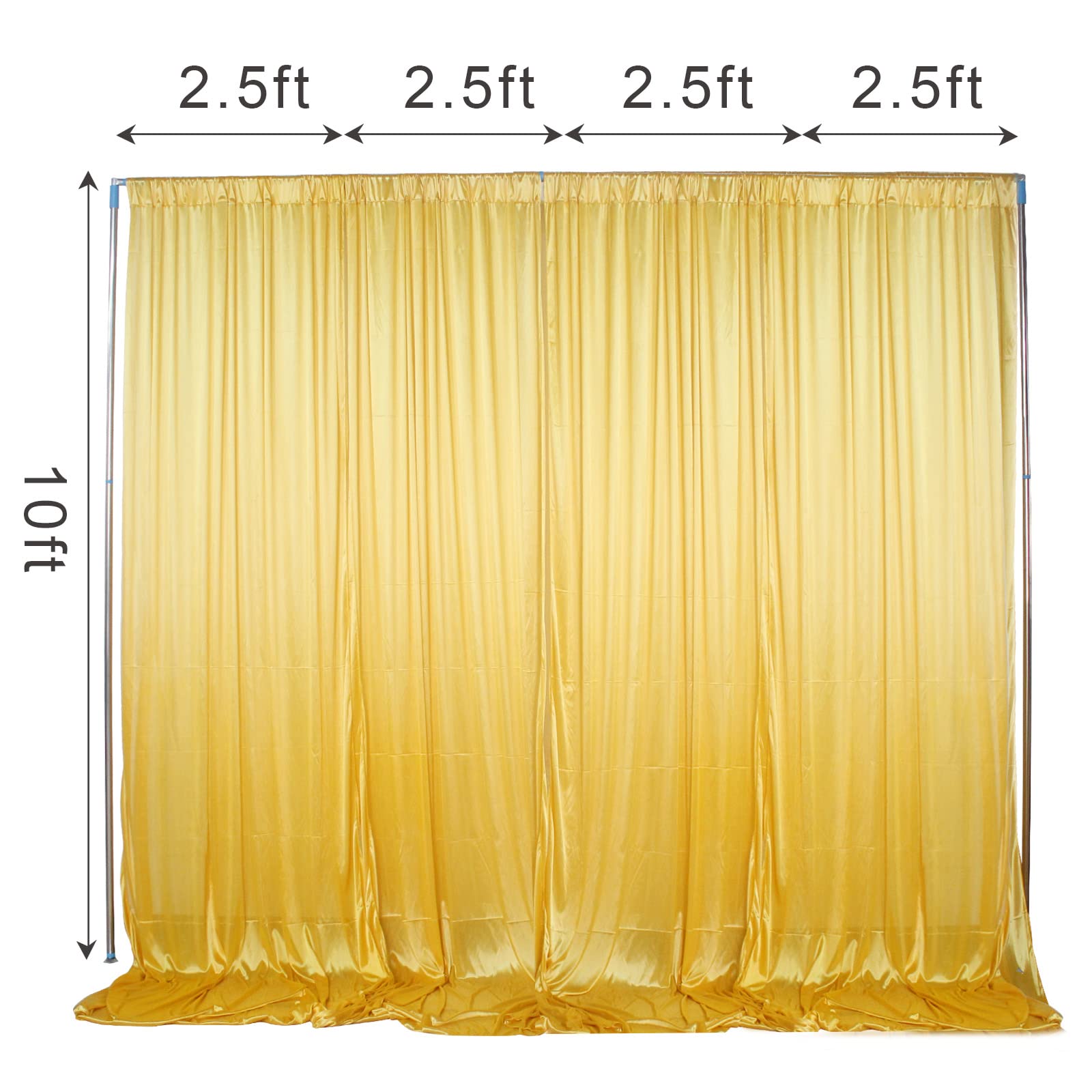 SweetEasy 2pcs 5ftx10ft Curtain Backdrop Panels,Wrinkle Free Fabric, Drapes for Baby Shower Parties Weddings Birthday Party Photoshoot Background Decoration(Golden)