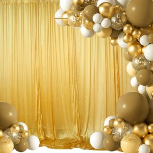 SweetEasy 2pcs 5ftx10ft Curtain Backdrop Panels,Wrinkle Free Fabric, Drapes for Baby Shower Parties Weddings Birthday Party Photoshoot Background Decoration(Golden)
