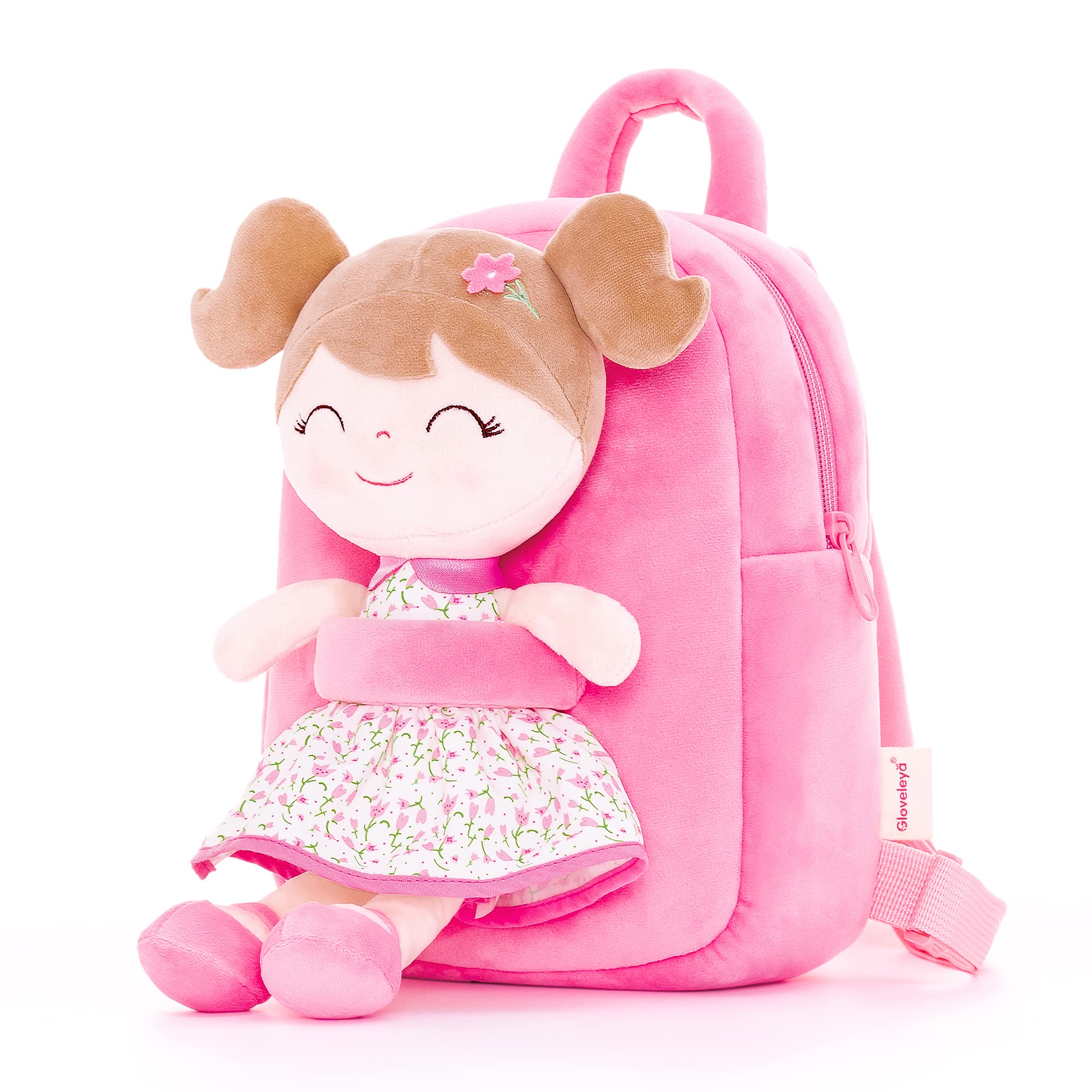 Gloveleya Kids Backpack Toddler Backpack Soft Plush Flower Fairy Girl Doll Backpack Pink 9"