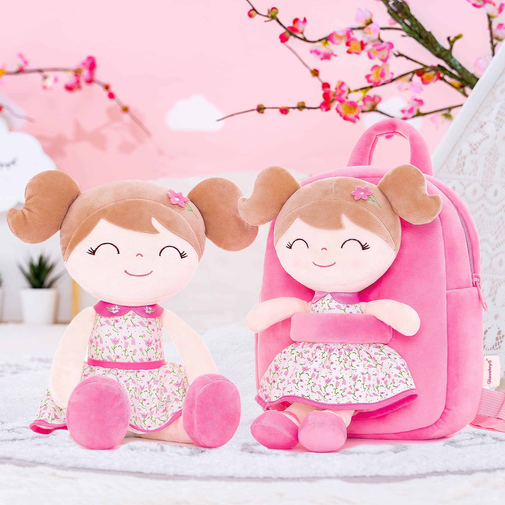 Gloveleya Kids Backpack Toddler Backpack Soft Plush Flower Fairy Girl Doll Backpack Pink 9"