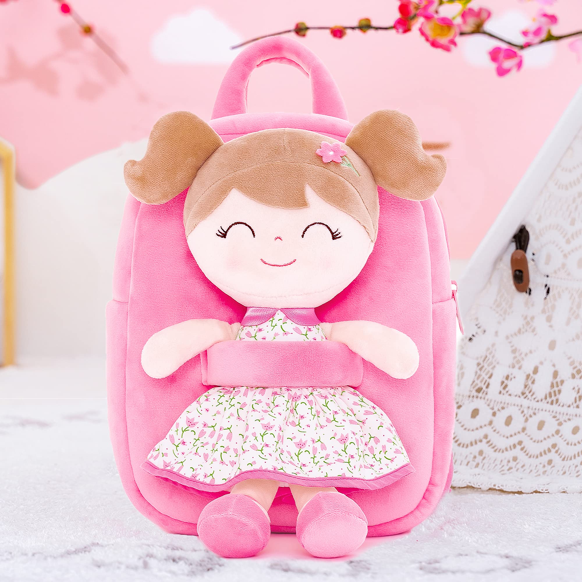 Gloveleya Kids Backpack Toddler Backpack Soft Plush Flower Fairy Girl Doll Backpack Pink 9"