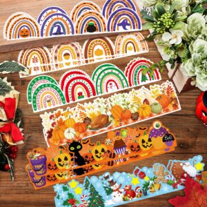 Nezyo 72 Pieces Christmas Bulletin Board Borders Thanksgiving Fall Bulletin Board Trim Halloween Winter Trim Rainbow Blackboard Border Sticker School Decoration Borders, 6 Styles (Cute Style)