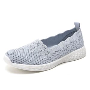 puxowe women's slip on wide walking flat shoes-comfortable low-top knit width loafer sneaker light graysize 7 us