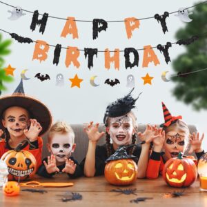 Halloween Happy Birthday Banner Orange & Black Glitter Halloween Garland Halloween Birthday Decorations,Flying Bats Halloween Birthday Decorations,fireplace Halloween Decor