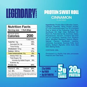 Legendary Foods High Protein Snack Cinnamon Sweet Roll | 20 Gr Pure Protein Bar Alternative | Low Carb Food | Low Sugar & Gluten Free Keto Breakfast Snacks | Healthy Cinnamon Rolls (10-pack)