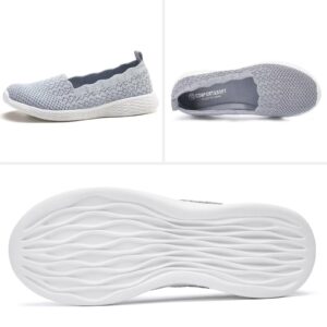 Puxowe Women's Slip on Wide Walking Flat Shoes-Comfortable Low-Top Knit Width Loafer Sneaker Light Gray Size 8.5 US